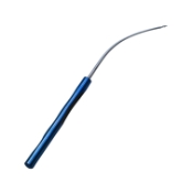 Suh Dacamara Ptosis Fascia Needle, Titanium, Curved Shaft, Needle Diameter 1.4mm Wide, " V " Suture Groove For A 4/0 Suture, Round Handle, Three Finger Grips, Overall Length 5-1/8" (130mm) 